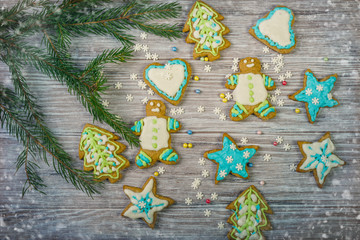 Glazed Christmas gingerbread and Christmas tree