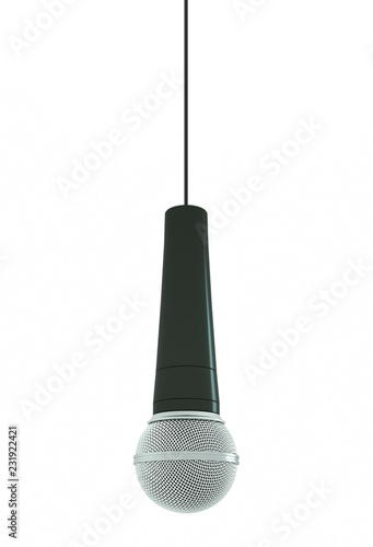 "Hanging microphone on white background. 3D illustration" Stock photo
