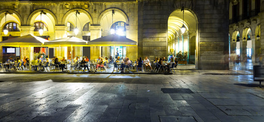 Illuminated Placa Reial in Barcelona