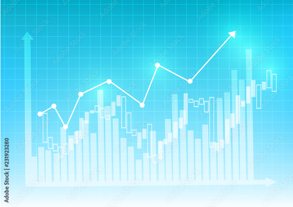 Poster vector : increasing business graph with on blue grid background