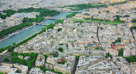 View of Paris and Seine with height of Eiffel Tower