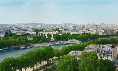 View of Paris and river Seine with height of Eiffel Tower