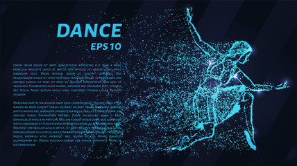 Dance of the blue points of light. Girl dancing, vector illustration.