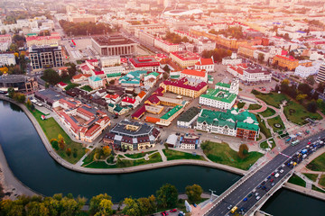 Minsk, Republic of Belarus. Top view aerial drone - obrazy, fototapety, plakaty