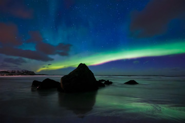 Naklejka na ściany i meble Aurora borealis northern lights. Lofoten islands, Norway