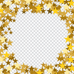 Christmas decoration with copy space. Golden stars template on empty background, to customize a poster, a card, a cover.