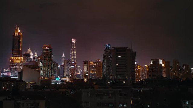Nightime view from the Bund over Lujiazui, Pudong area in Shanghai, China. 