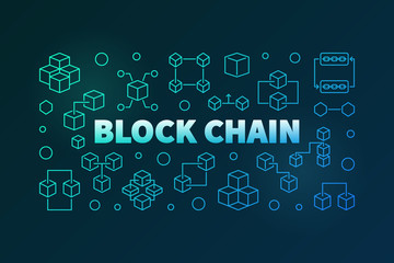 Block Chain vector colored banner in outline style