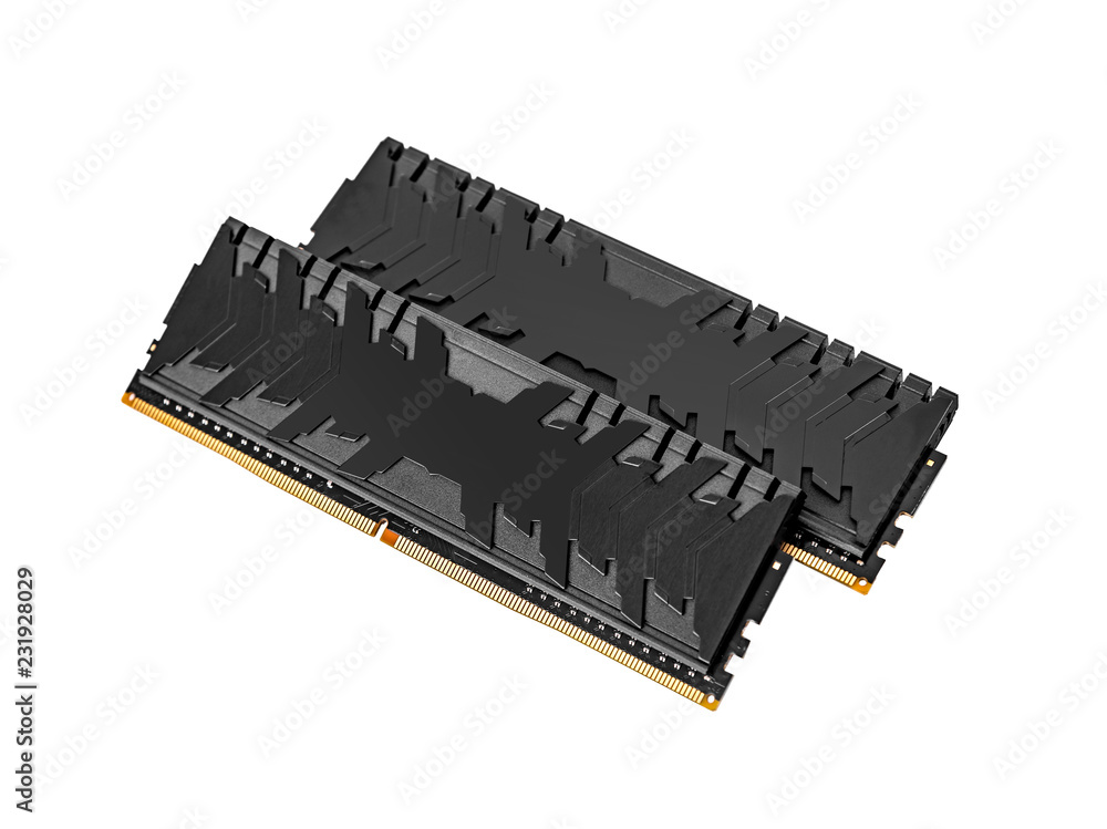Poster ram ddr4 memory modules isolated on a white background.