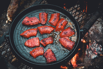 cooking meat on the grill