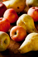 Organic Apples And Pears On A Wooden Table
