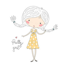 Hand drawn cute fashion cartoon girl. Vector illustration.