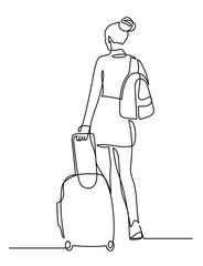 Continuous single one line drawn of a passenger suitcase luggage.