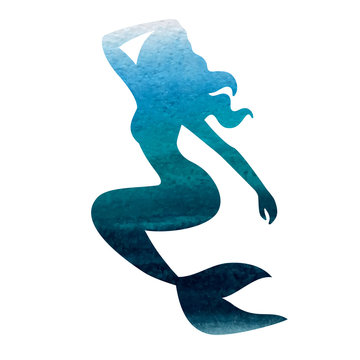 Mermaid Watercolor Vector Silhouette Illustration