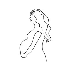 Continuous line drawing. Happy pregnant woman, silhouette picture. Vector illustration