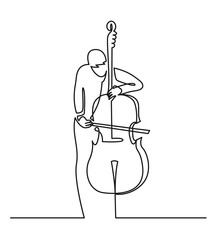 Continuous line drawing of musician plays double bass vector illustration isolated on white. Musical concept contrabass © samuii