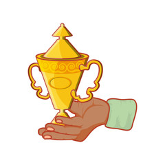 hand with trophy award cup