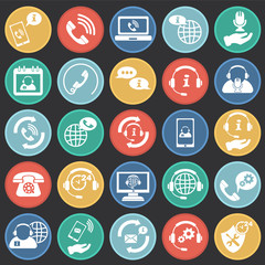 Call center help desk set on color circles background icon