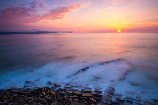 Beach of Barrika at sunset, Vizcaya, Basque Country, Spain