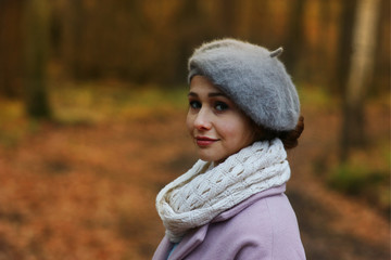 girl on a walk in the autumn forest