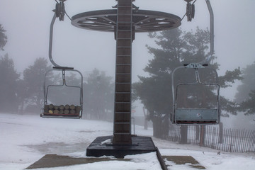 chairlifts, ski lift of the ski slope of navacerrada, guadarrama, madrid, spain