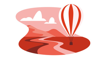 Landscape with hot air baloon vector illustration.