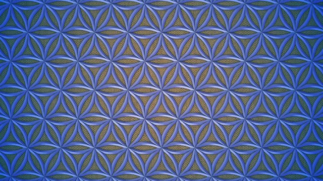 Abstract flower of life graphic slow motion vintage style background pattern. Seamless loop