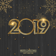 Christmas greeting card with falling snow. 2019. Vector