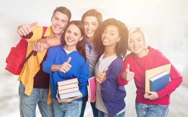 Group of Students with books isolated on  background