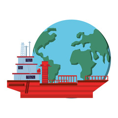 tanker ship with world planet