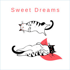 Vector funny card with sleeping graphic cats