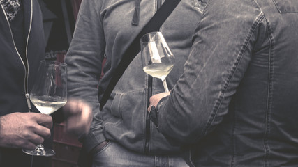 friends are socializing together with wine, they are talking to each other