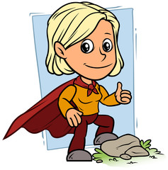 Obraz na płótnie Canvas Cartoon girl character in red superhero cape