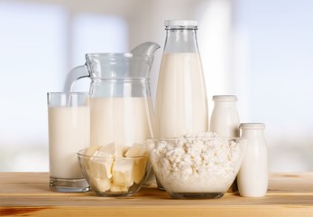Glass of milk and Dairy products on