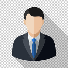 Male user icon in flat style with long shadow on transparent background
