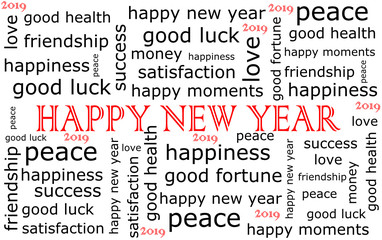 2019 Happy new Year wordcloud - illustration