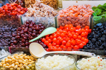 Beautiful of Candy and colorful candy Dessert in the market of candy shop.