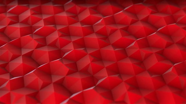 Abstract animated 3d geometrical pattern. Hexagons, triangles and slow waves. Ruby red color. Seamless loop