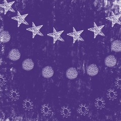 Festive purple background with white stars, round shapes as garlands. Stylish violet design for Christmas, New year decoration, wrapping paper, decoupage, fabric, patterns, party. Holidays template