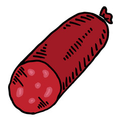 Sausage. Vector illustration of a piece of sausage. Hand drawn sausage. Smoked sausage with slices of fat. 