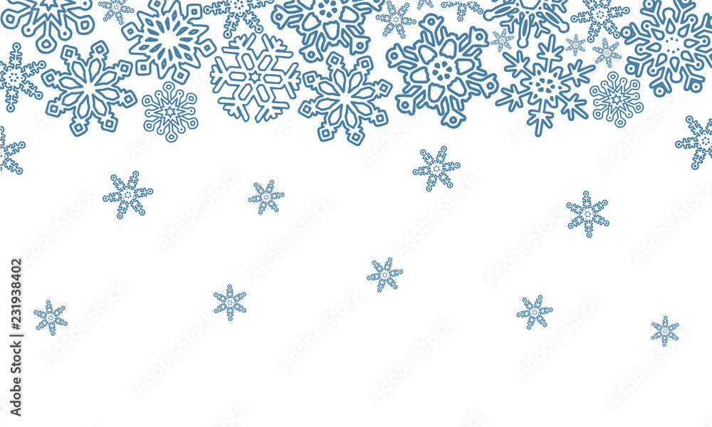 Poster winter background with various snowflakes. vector graphic pattern.