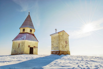 Calvary in Nitra, Slovakia, yellow filter