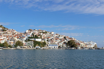 Fototapeta premium Skopelos town island greece harbor port