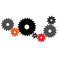 Transmission gears. Coupled colored gears. Vector illustration.