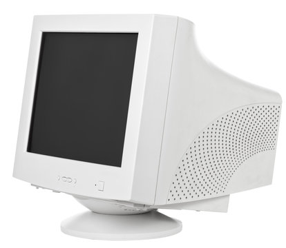 Old CRT computer monitor isolated on white