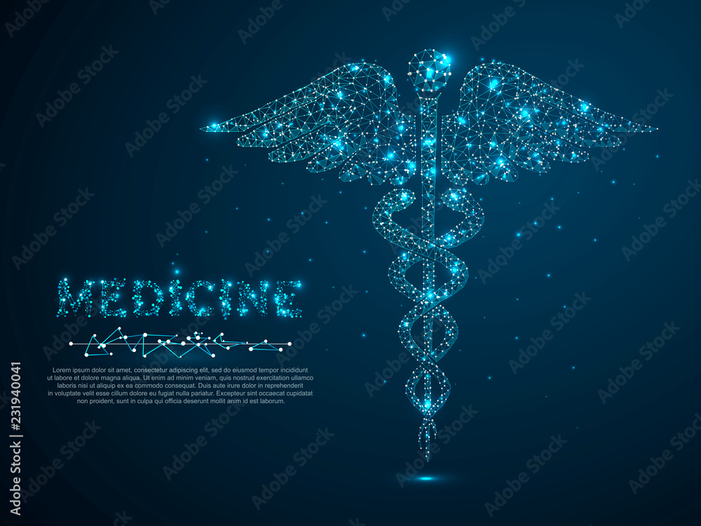 Wall mural caduceus health symbol. low poly wireframe illustration style. vector polygonal image in the form of