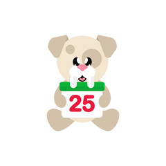 winter christmas dog sitting with christmas calendar