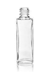 little empty glass bottle isolated on a white background