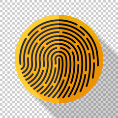 Fingerprint icon in flat style with long shadow on transparent background