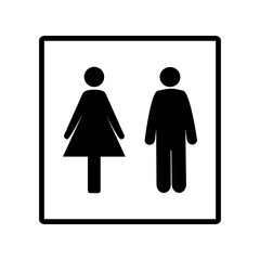 Black silhouette men and women icon in white square. Sign restroom women and men. Icon public toilette and bathroom for hygiene. Template for poster,sign. Flat vector image. Vector illustration